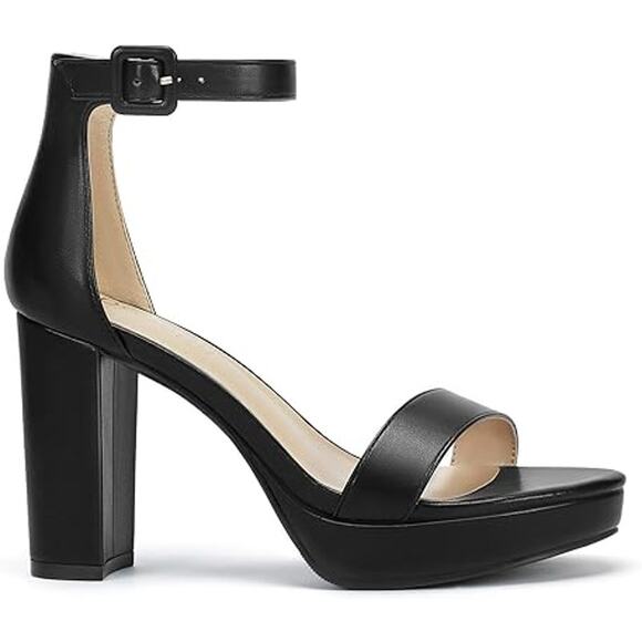 Dobolin Womens Size 8.5W Wide Black 4" Platform Heel Open Toe Ankle Strap Shoes - Picture 2 of 7